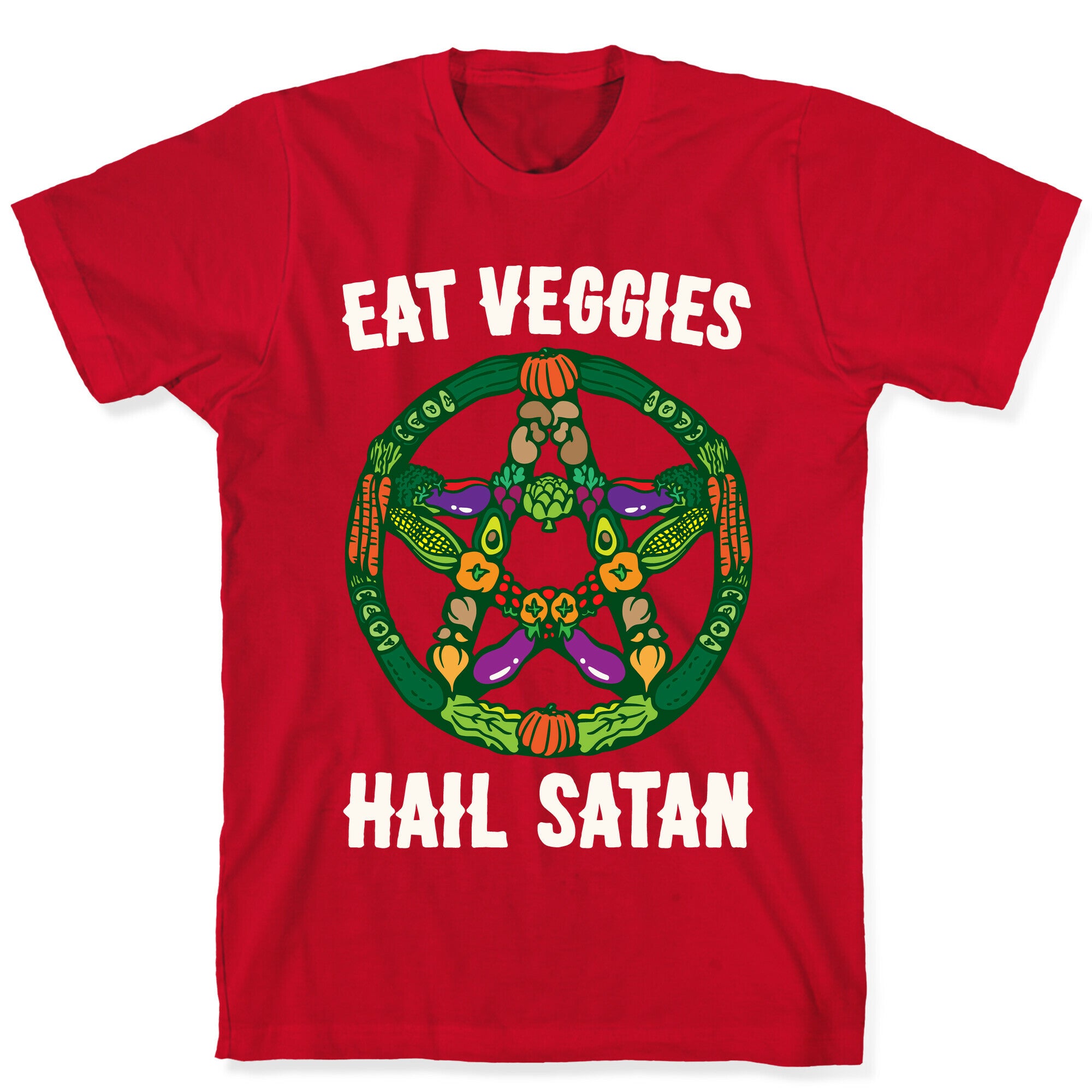 Eat Veggies Hail Satan White Print T-Shirt